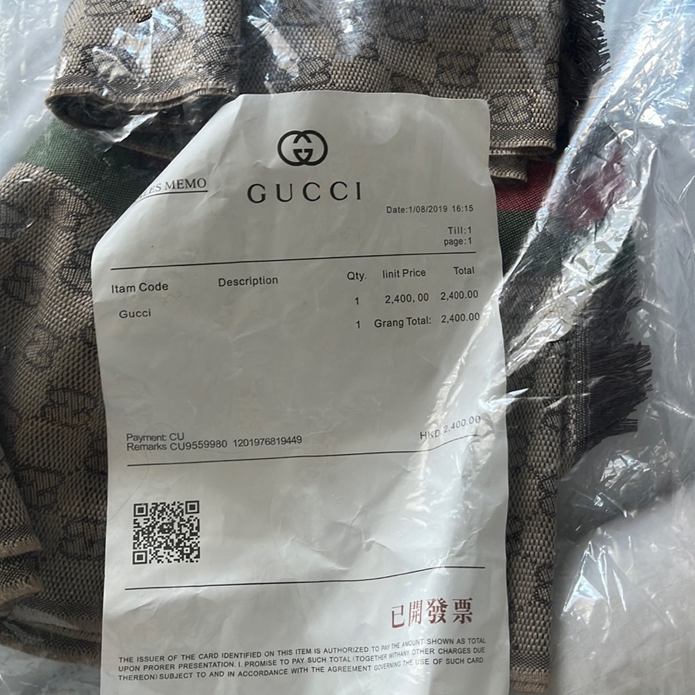 Gucci Scarf, with original tags and sales memo